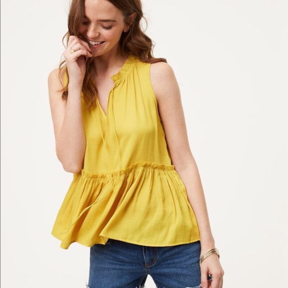 Loft Mustard Yellow Peplum Blouse